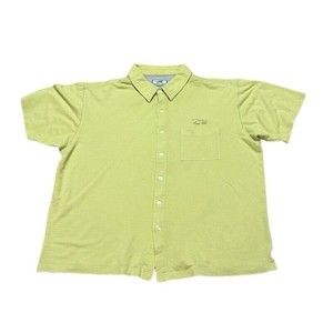 Horny Toad short sleeve button up polo collared lime green yellow L helicopter